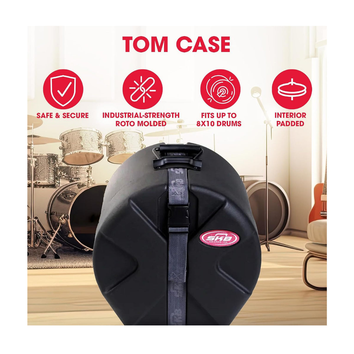 SKB Cases Roto-Molded 16x22 Tom Case with Padded Interior, Heavy-duty Strap, and Pedestal Feet
