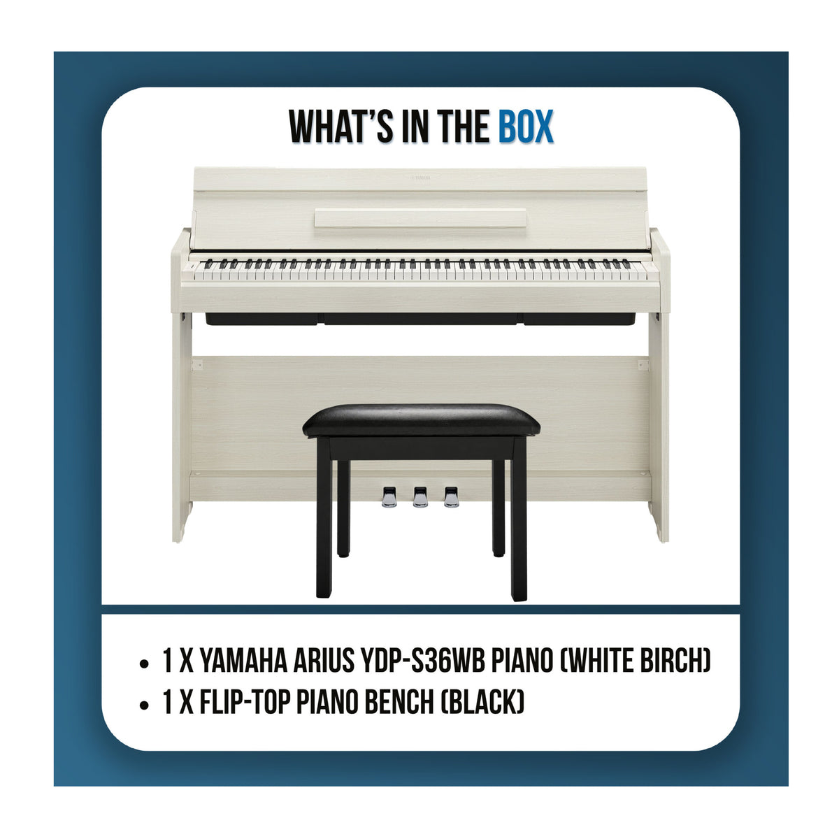 Yamaha Arius YDP-S36WB 88-Key GHS Home Digital Piano Bundle with Flip-Top Piano Bench (White Birch)