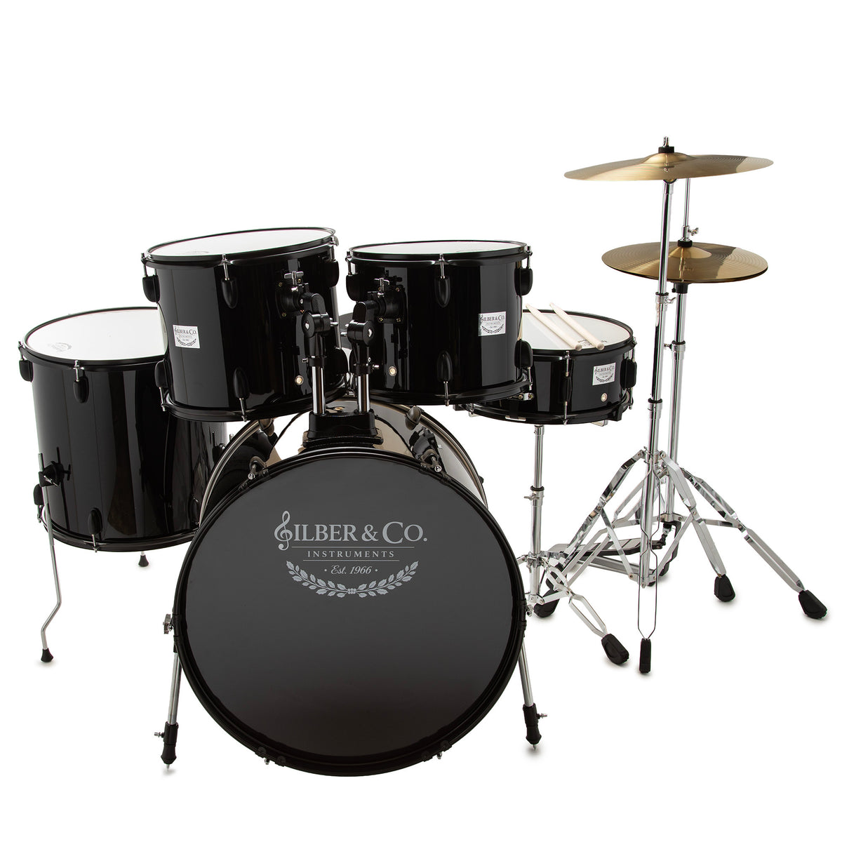 Silber & Co. 5-Piece Complete Acoustic Drum Set with Throne (Black)