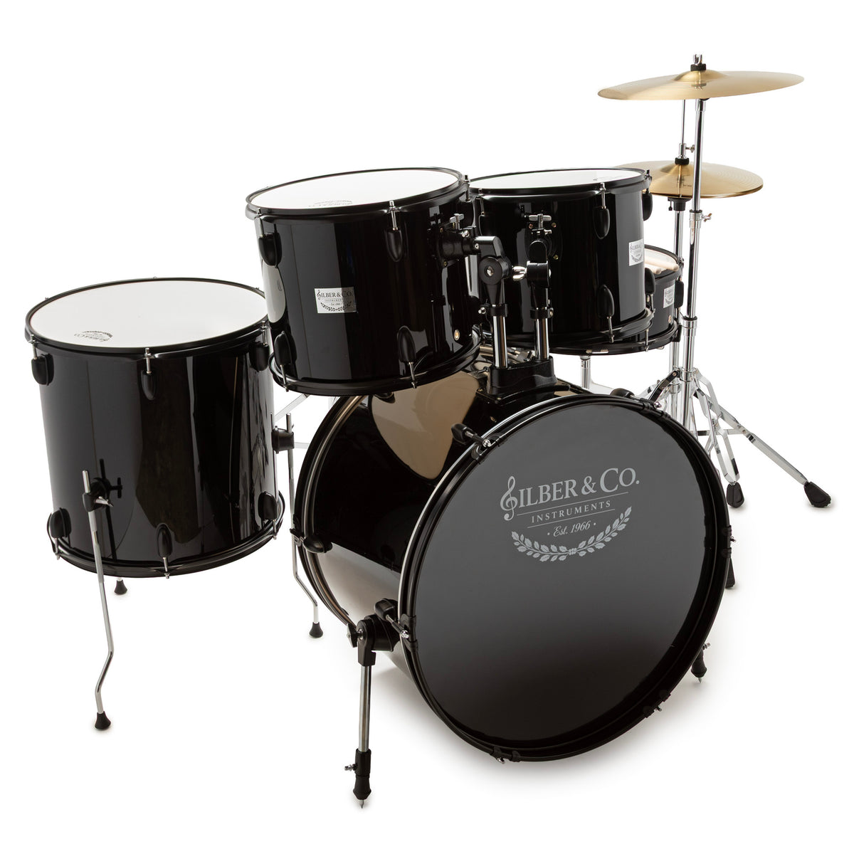 Silber & Co. 5-Piece Complete Acoustic Drum Set with Throne (Black)