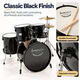 Silber & Co. 5-Piece Complete Acoustic Drum Set with Throne (Black)