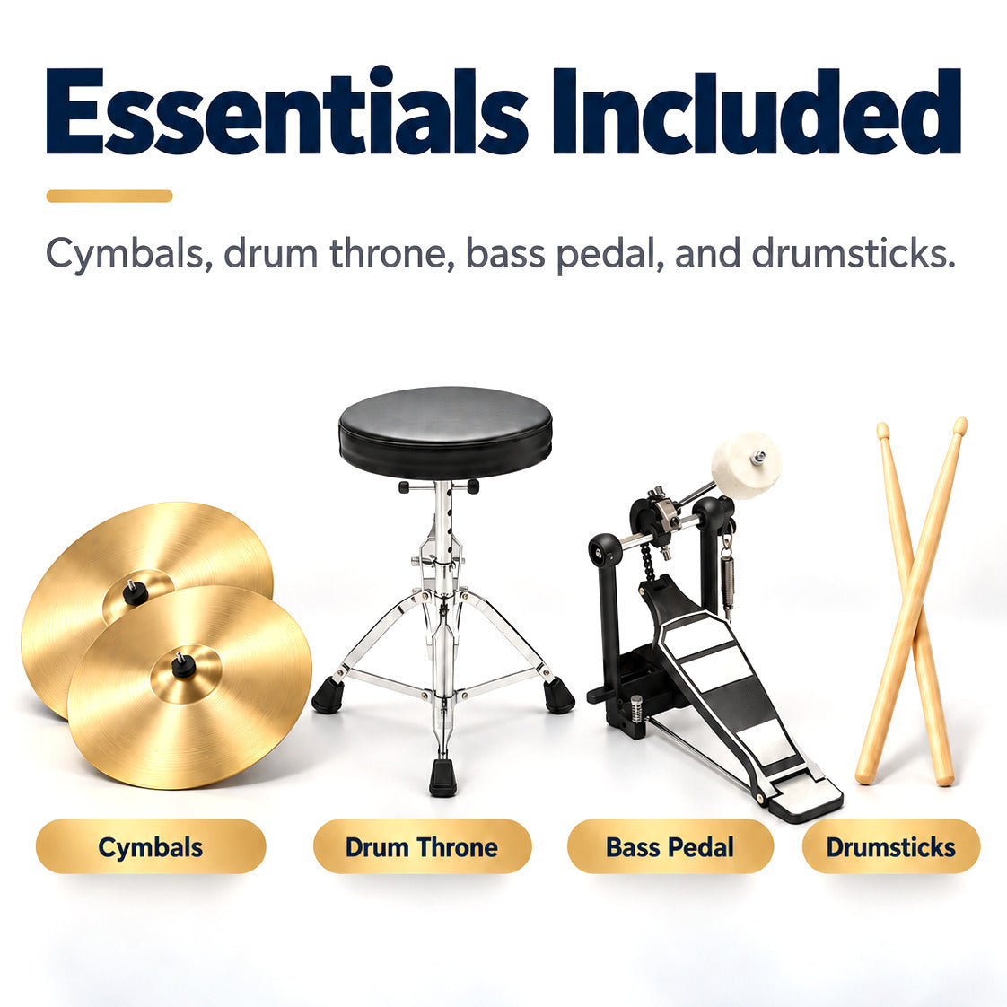 Silber & Co. 5-Piece Complete Acoustic Drum Set with Throne (Black)
