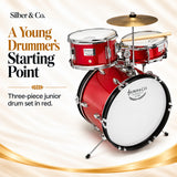 Silber & Co. 3 Piece Junior Drum Set (Red) with Throne and Cymbal