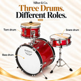 Silber & Co. 3 Piece Junior Drum Set (Red) with Throne and Cymbal