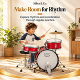 Silber & Co. 3 Piece Junior Drum Set (Red) with Throne and Cymbal