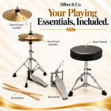 Silber & Co. 5 Piece Complete Junior Drum Set (Blue) with Throne