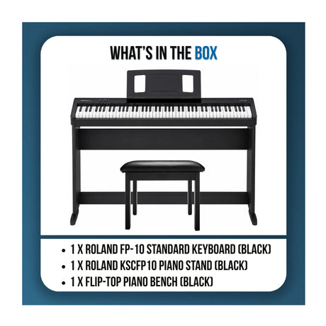 Roland FP-10 88-Key Entry-Level Digital Keyboard with Stand and Bench (Black) - 7