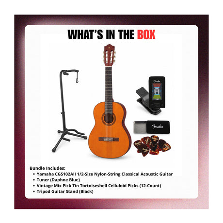 Yamaha CGS102AII 1/2-Size Nylon-String Classical Acoustic Guitar Bundle with Accessories - 8