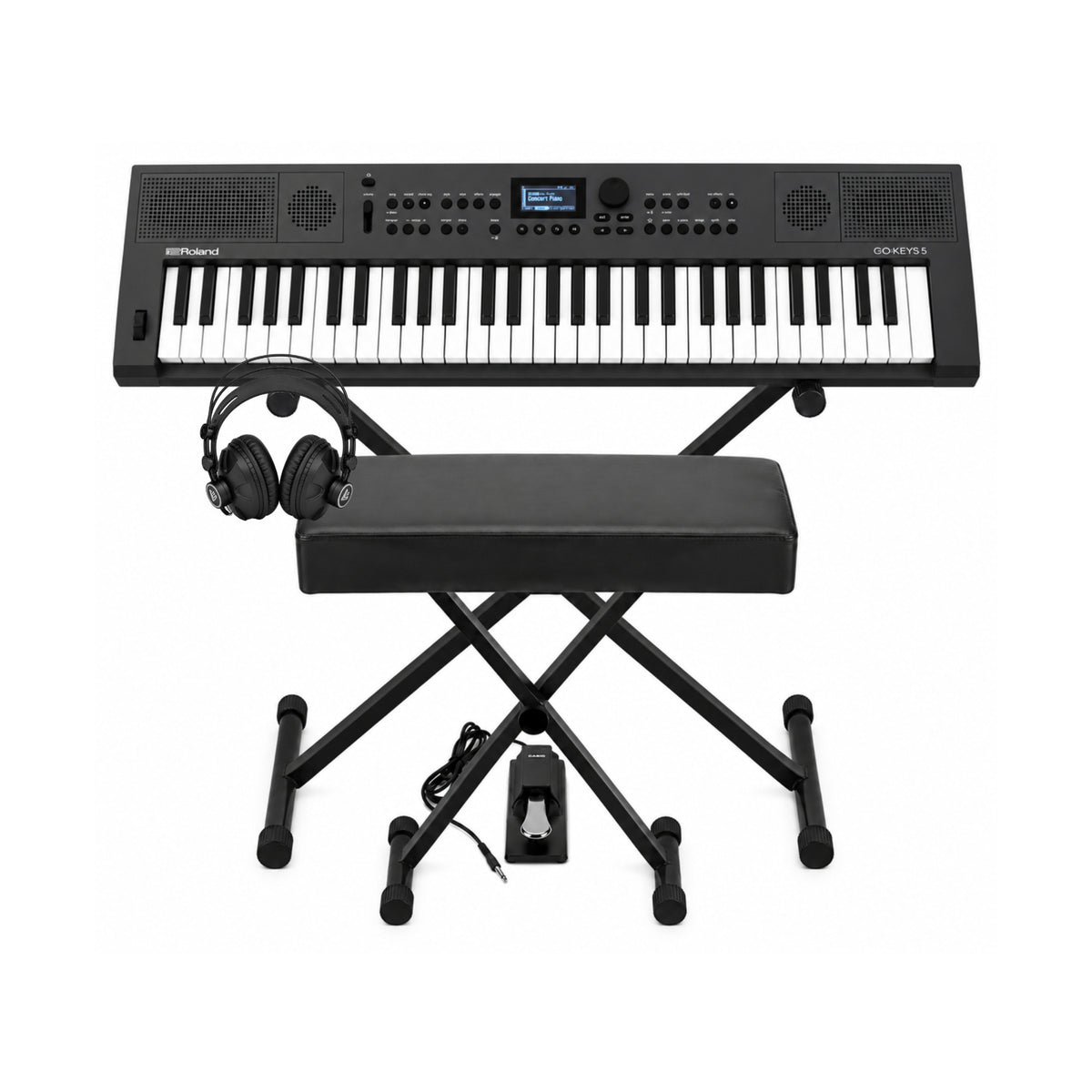 Roland GO:KEYS 5 Graphite Keyboard with Stand, Bench, Pedal, and Headphones - 1