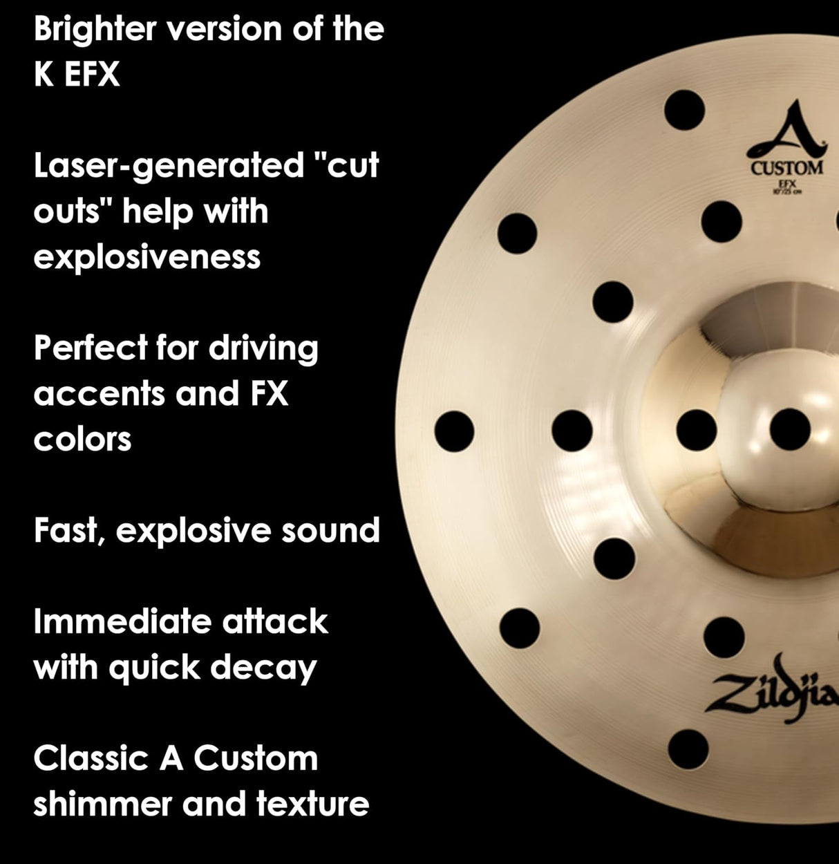 Zildjian A20808 10 Inch A Custom Bright Laser Cut EFX Crash Cymbal