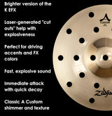 Zildjian A20808 10 Inch A Custom Bright Laser Cut EFX Crash Cymbal