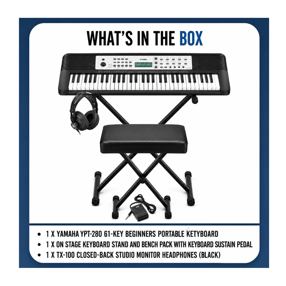 Yamaha YPT-280 61-Key Portable Keyboard with Stand, Bench, Headphones and Pedal Bundle - 8