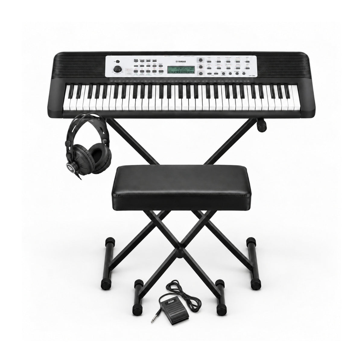 Yamaha YPT-280 61-Key Portable Keyboard with Stand, Bench, Headphones and Pedal Bundle - 1