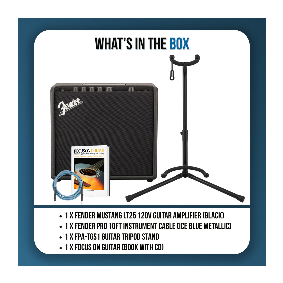 Fender Mustang LT25 120V 25-watt Guitar Combo Amplifier Bundle with 10-Feet Instrument Cable