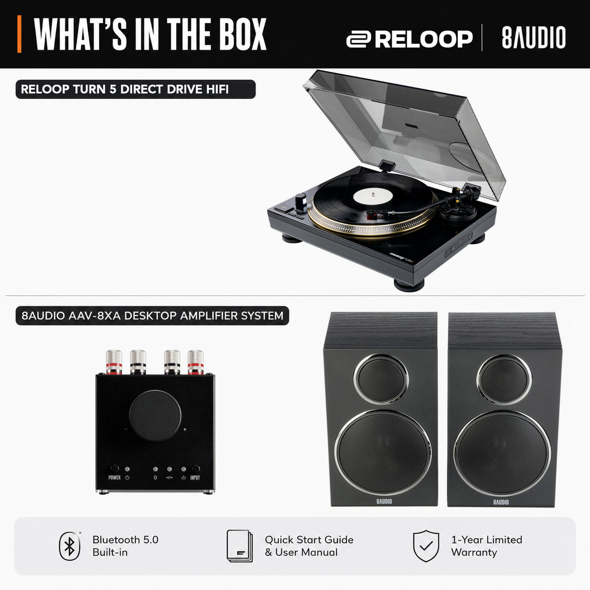 Reloop Turn 5 Direct Drive HiFi Turntable with Desktop Amplifier System