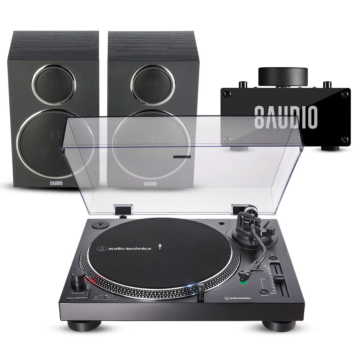 Audio-Technica AT-LP120XUSB Analog Turntable (Black) with Amplifier System