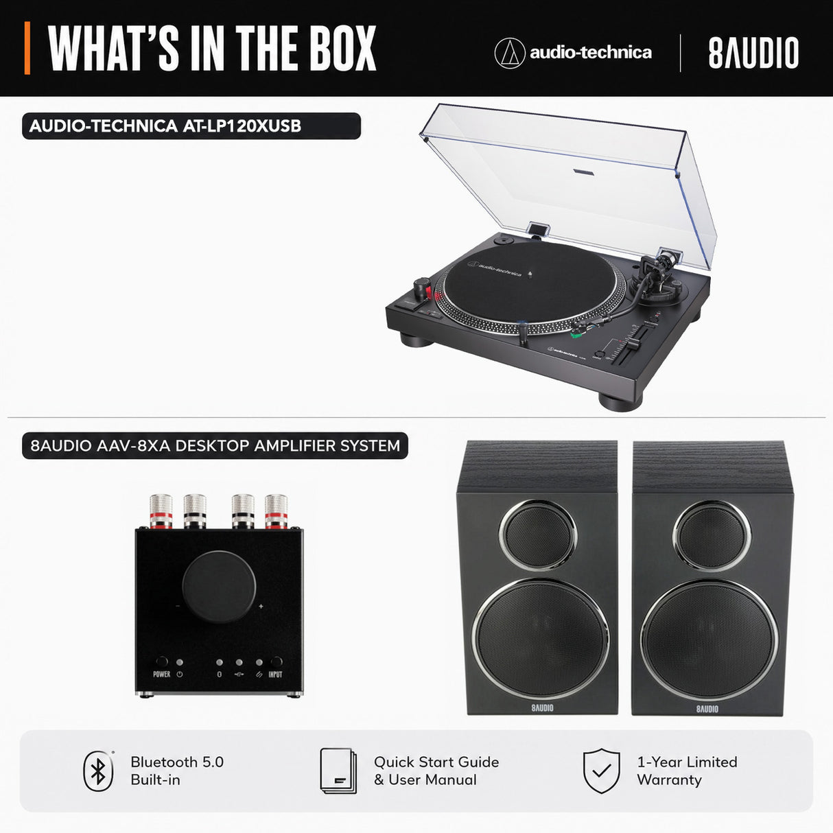 Audio-Technica AT-LP120XUSB Analog Turntable (Black) with Amplifier System