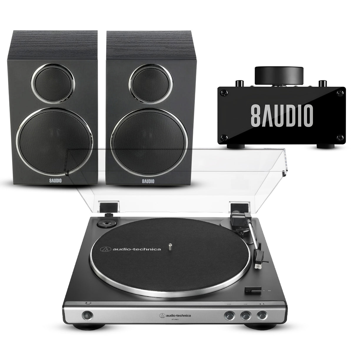 Audio-Technica AT-LP60X Turntable (Gunmetal) with Desktop Amplifier System