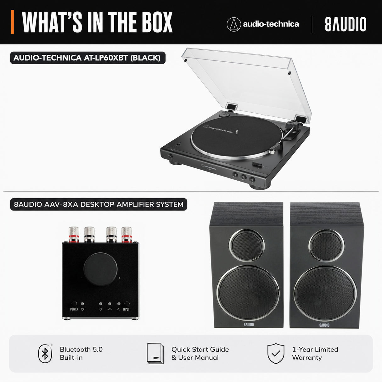 Audio-Technica AT-LP60XBT Turntable with Desktop Amplifier System Bundle