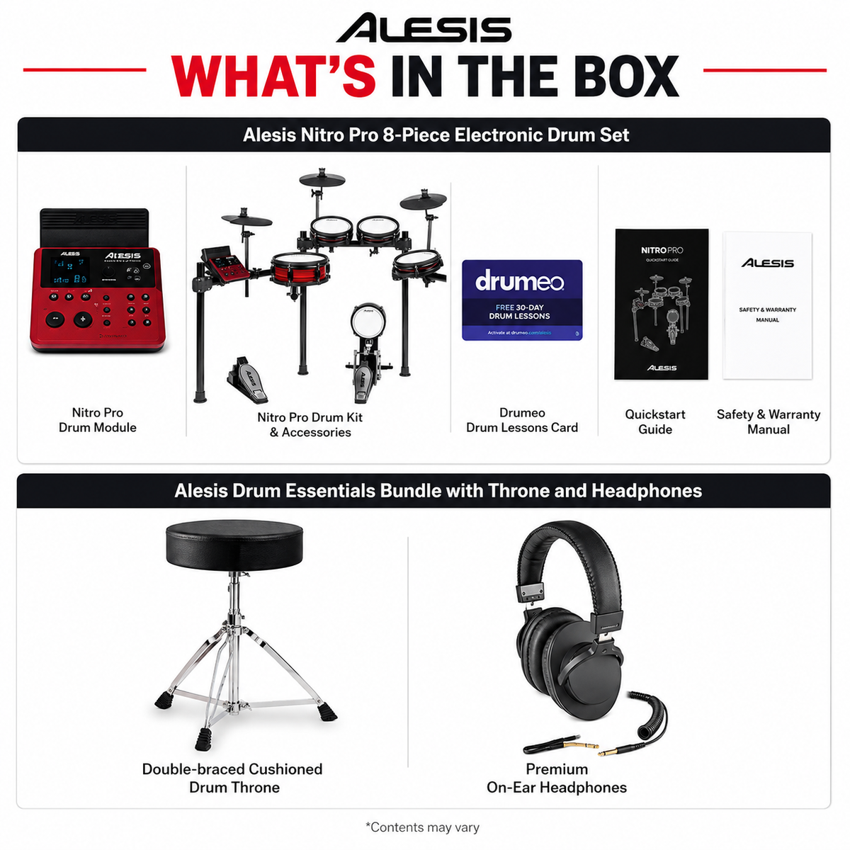 Alesis Nitro Ultimate 8-Piece Electronic Drum Kit w/ Throne Headphones and Stand