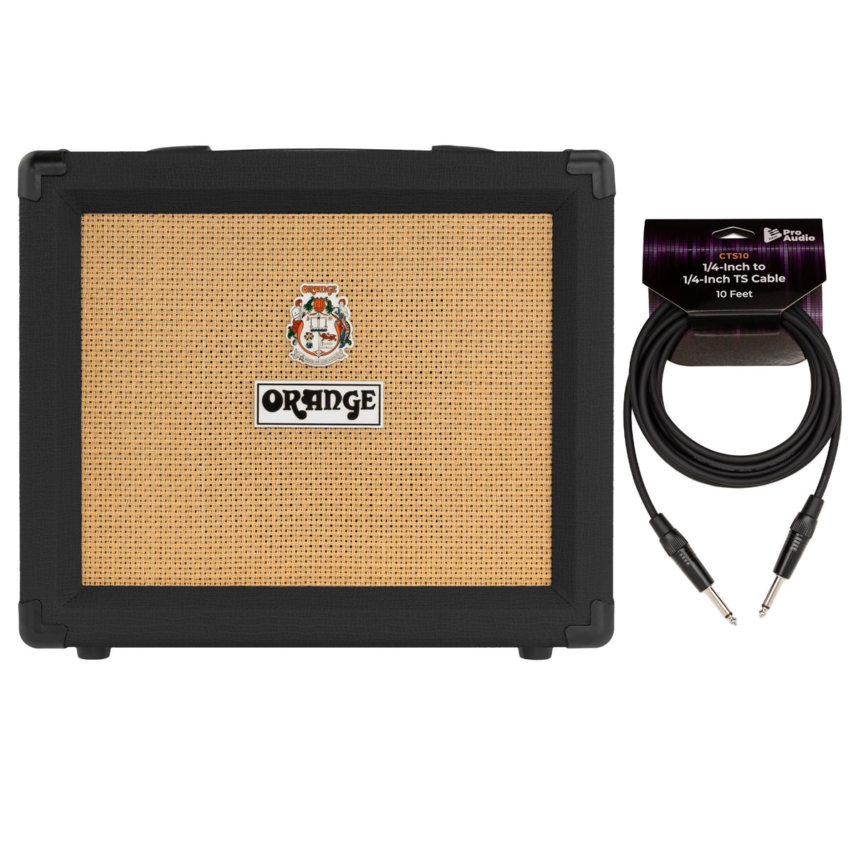 Orange Amps 20 Watt Black CRUSH 20 RT and 10 Feet TS Guitar Cable Bundle