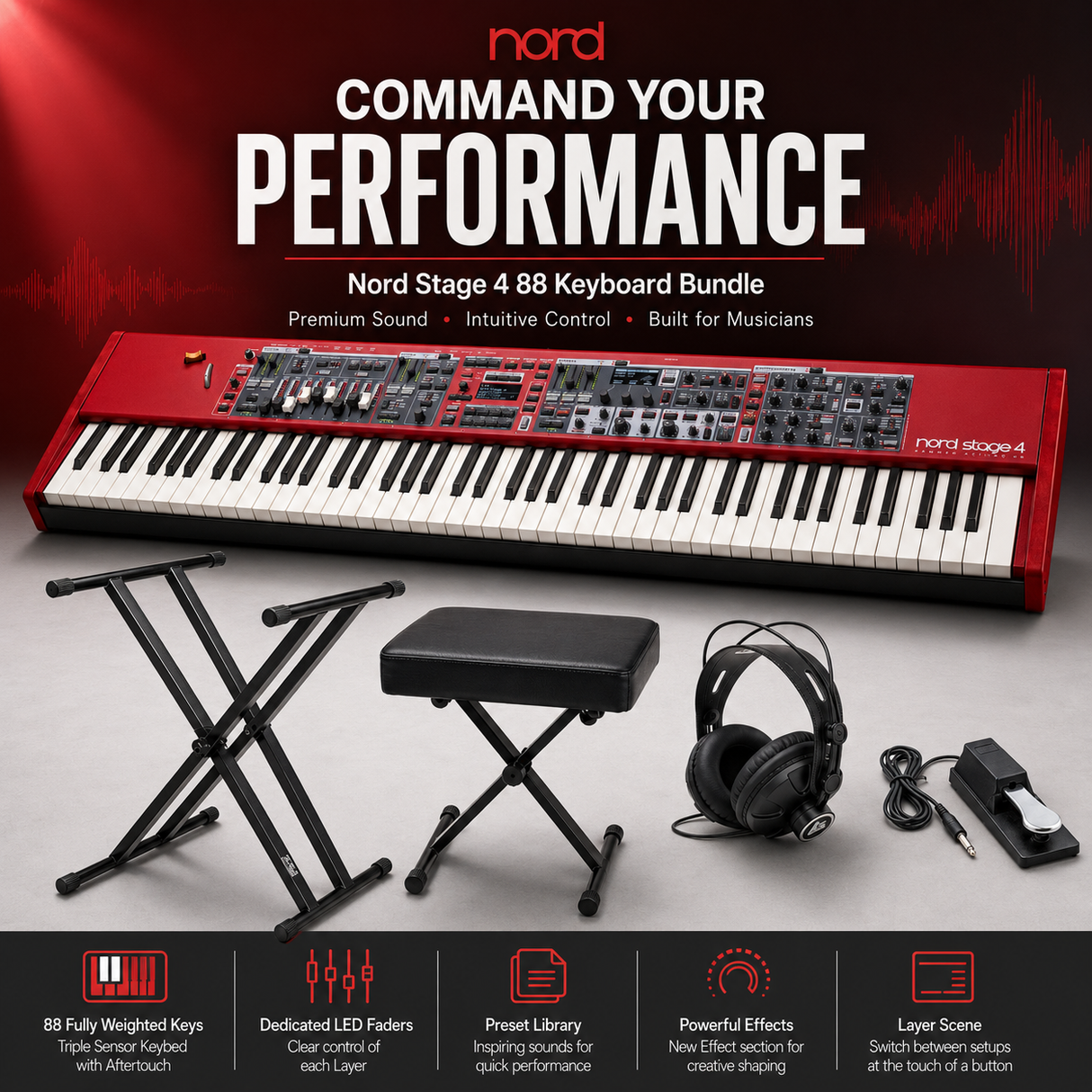 Nord Stage 4 88 88-Key Fully-Weighted Keyboard Bundle with Accesories Kit