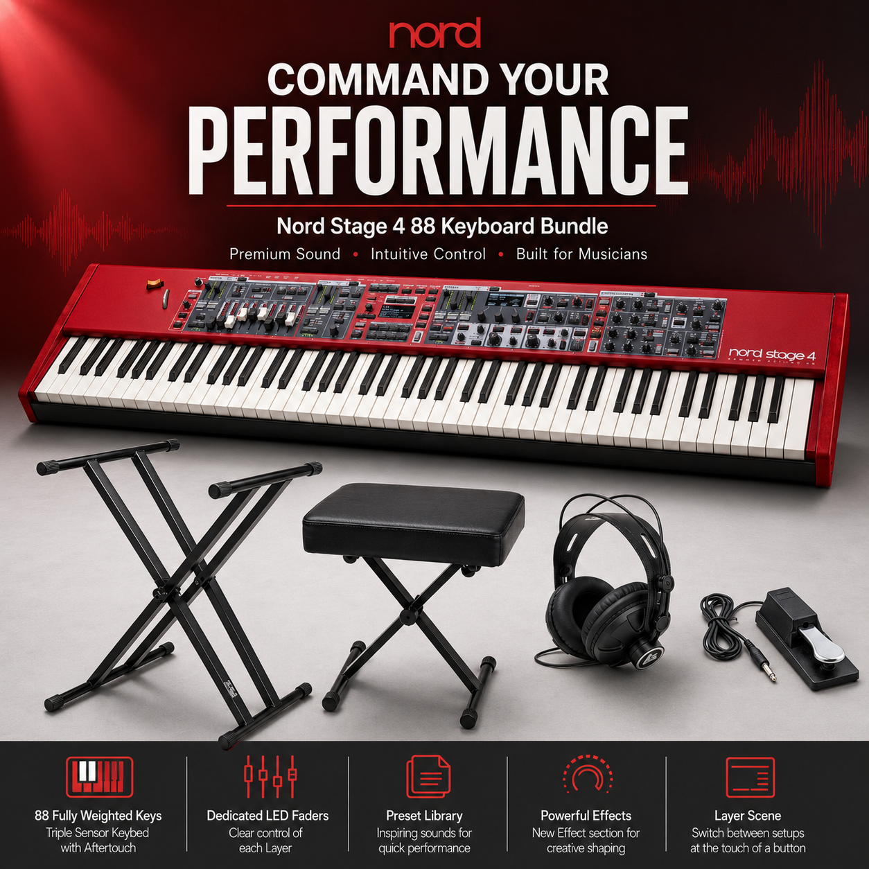 Nord Stage 4 88 88-Key Fully-Weighted Keyboard Bundle with Accesories Kit