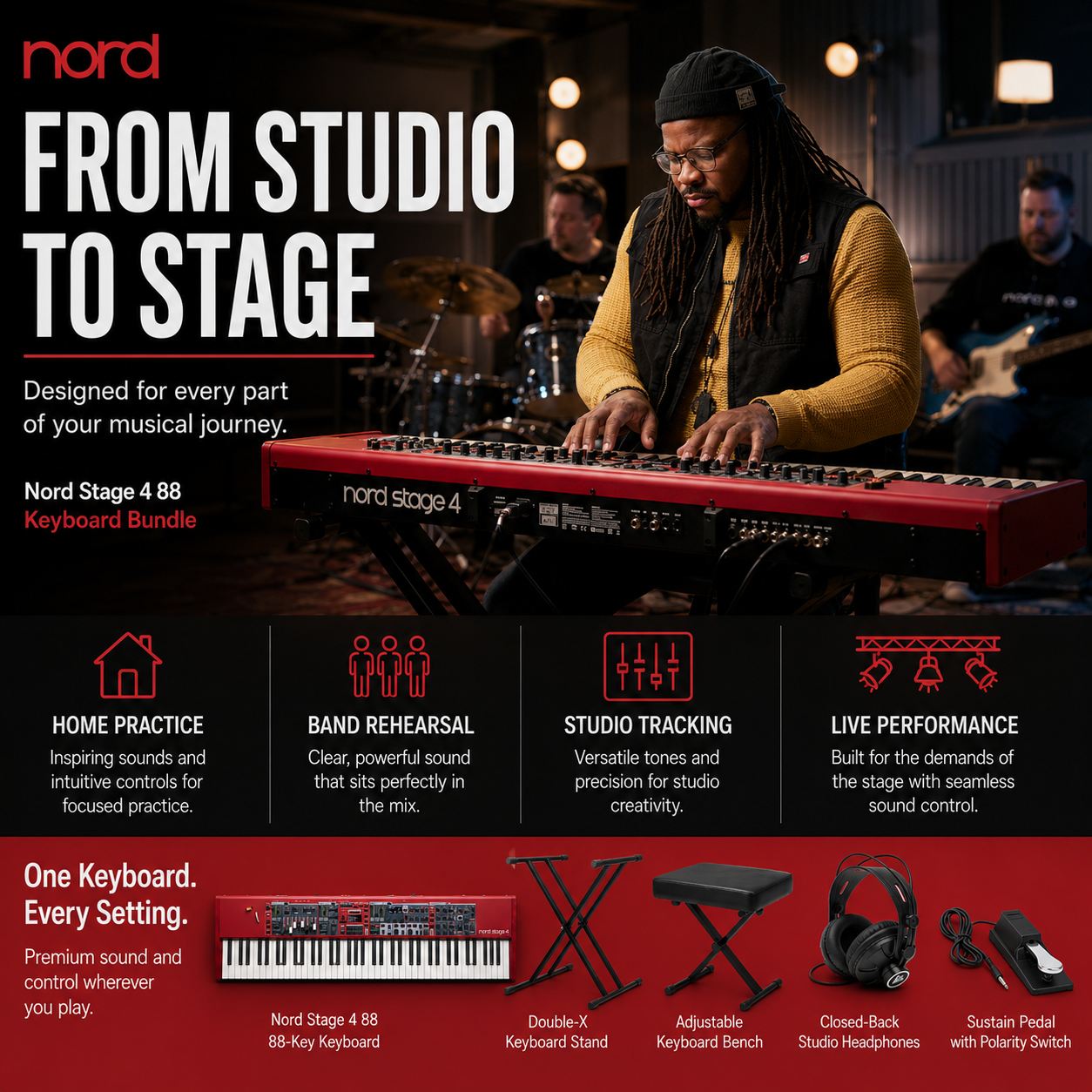 Nord Stage 4 88 88-Key Fully-Weighted Keyboard Bundle with Accesories Kit