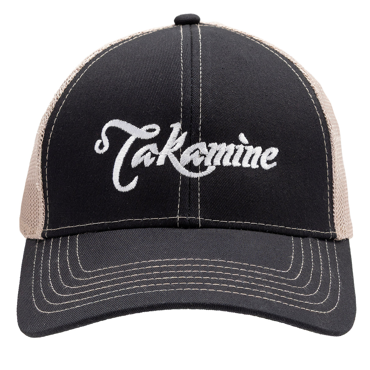 Takamine Guitars Trucker Hat with Adjustable Hook and Loop, One Size – Official Guitar Brand Cap (Black ,Tan)