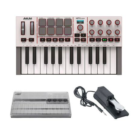 Akai Professional MPK Mini IV 25-Key USB-C MIDI Keyboard Controller (White) with Cover and Pedal - 1