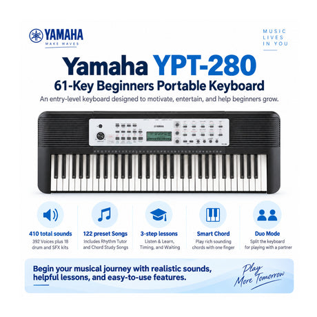 Yamaha YPT-280 61-Key Portable Keyboard with Stand, Bench, Headphones and Pedal Bundle - 2