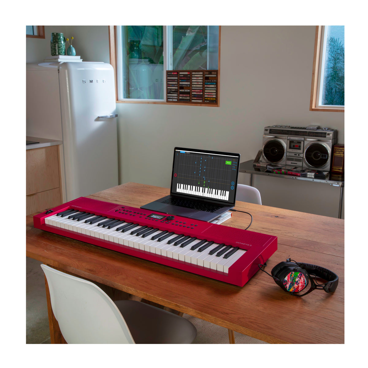 Roland GO:KEYS 3 Dark Red Keyboard with Stand, Bench, Pedal, and Headphones - 8