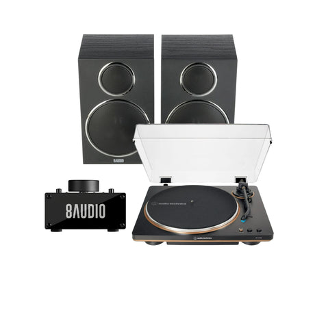 Audio-Technica AT-LP70X-BG Belt-Drive Turntable (Black/Bronze) with Amplifier System and Speakers - 1