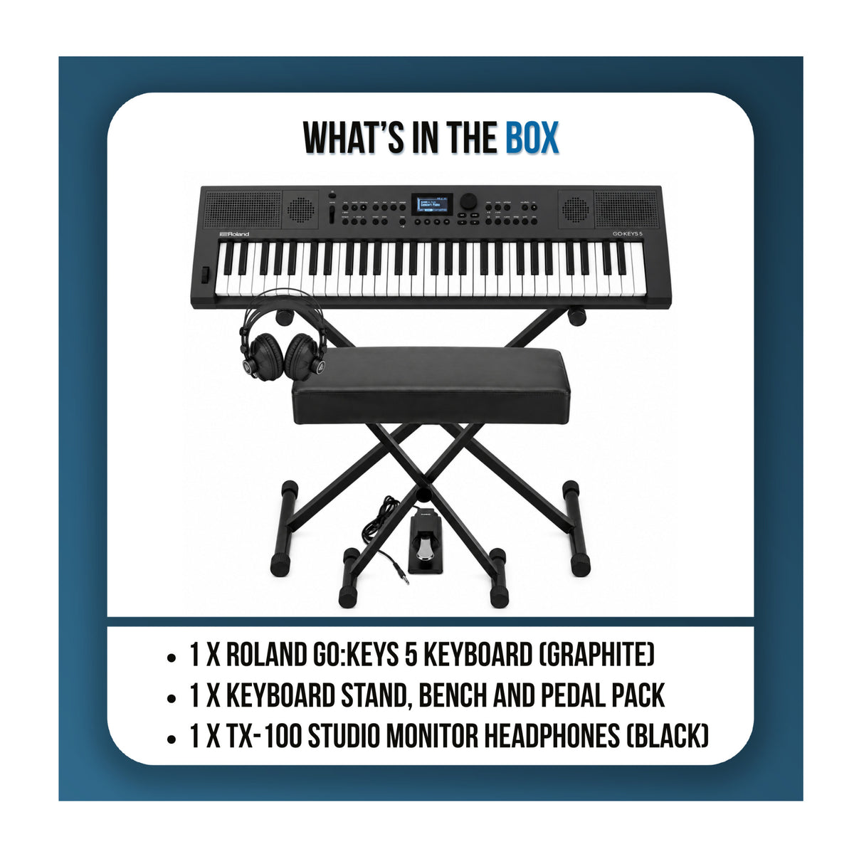 Roland GO:KEYS 5 Graphite Keyboard with Stand, Bench, Pedal, and Headphones - 9