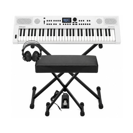 Roland GO:KEYS 5 White Keyboard with Stand, Bench, Pedal, and Headphones - 1