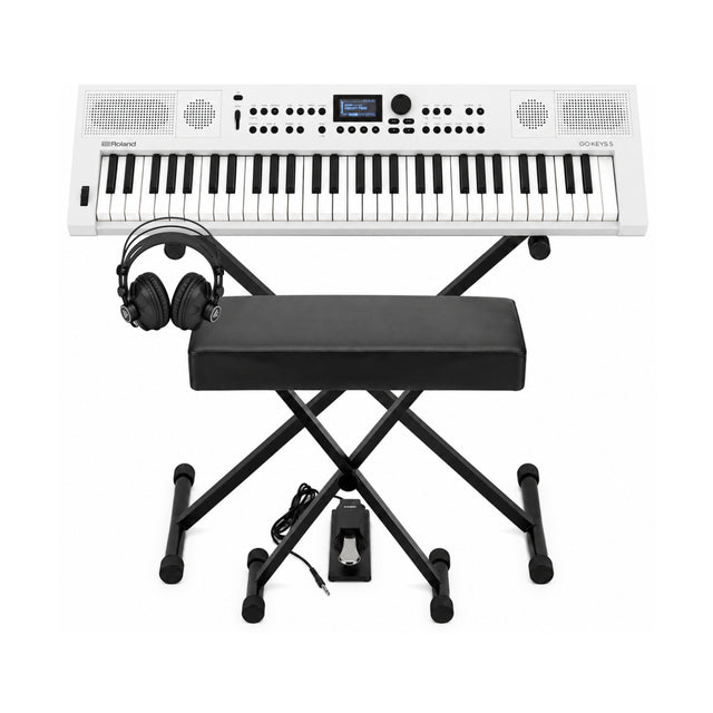 Roland GO:KEYS 5 White Keyboard with Stand, Bench, Pedal, and Headphones - 1