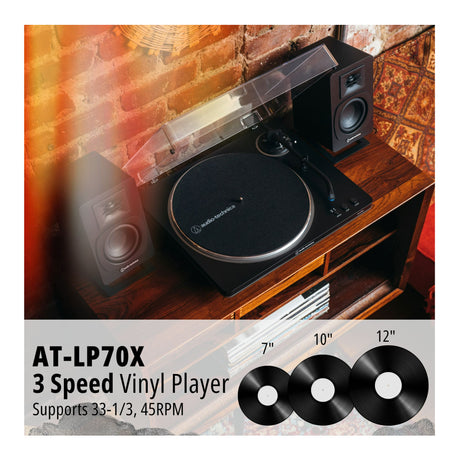 Audio-Technica AT-LP70X-BG Belt-Drive Turntable (Black/Bronze) with Amplifier System and Speakers - 7