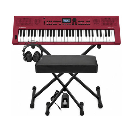 Roland GO:KEYS 3 Dark Red Keyboard with Stand, Bench, Pedal, and Headphones - 1
