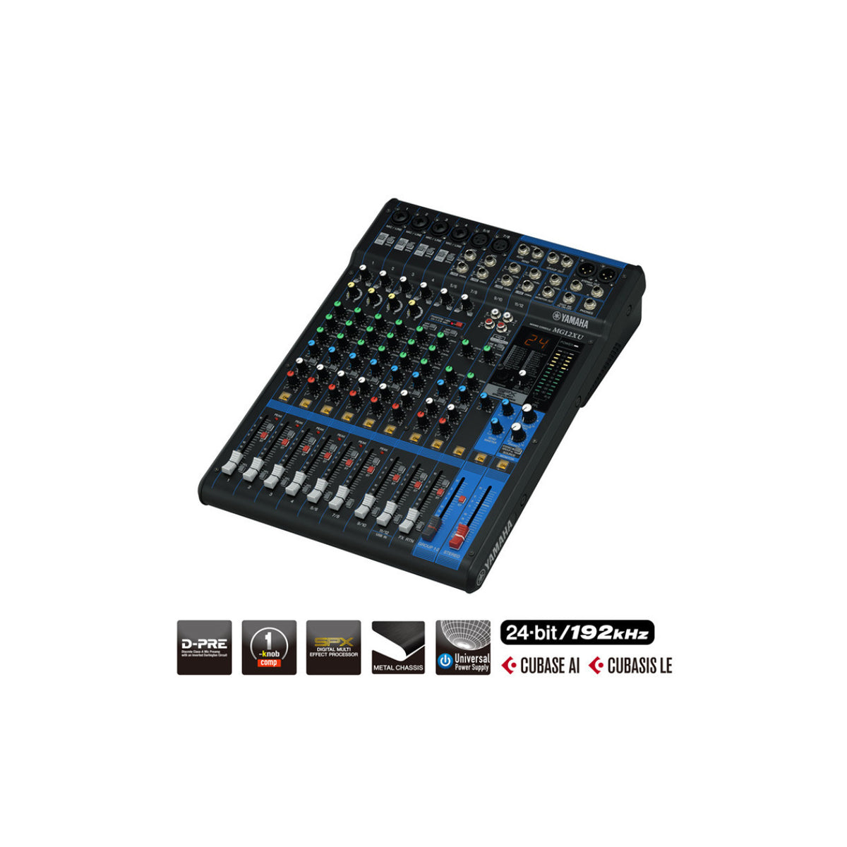 Yamaha MG12XU 12-Input 4-Bus Mixer Bundle with Cables - Includes TRS, XLR, and Stereo Breakout Cable - 5