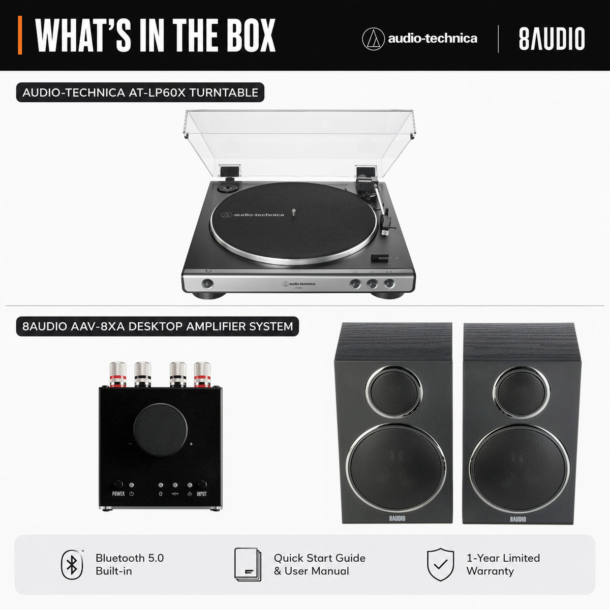 Audio-Technica AT-LP60X Turntable (Gunmetal) with Desktop Amplifier System