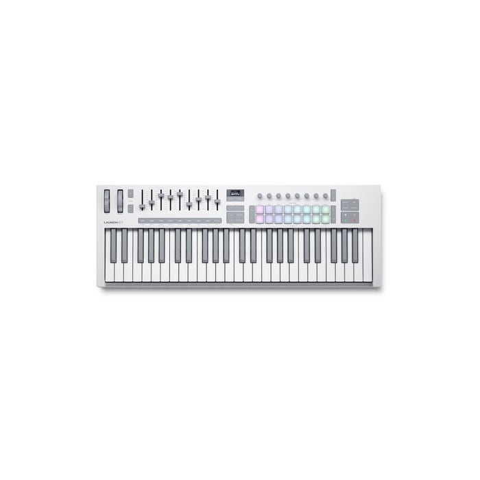 Novation Launchkey 49 MK4 Semi-Weighted USB MIDI Keyboard Controller with OLED Display - White - 1 Novation Launchkey 49 MK4 Semi-Weighted USB MIDI Keyboard Controller with OLED Display - White - 1