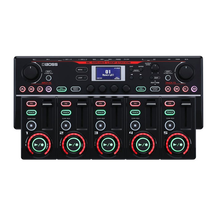BOSS RC-505MKII Loop Station, Five simultaneous stereo phrase tracks. Input FX and Track FX sections. BOSS RC-505MKII Loop Station, Five simultaneous stereo phrase tracks. Input FX and Track FX sections.