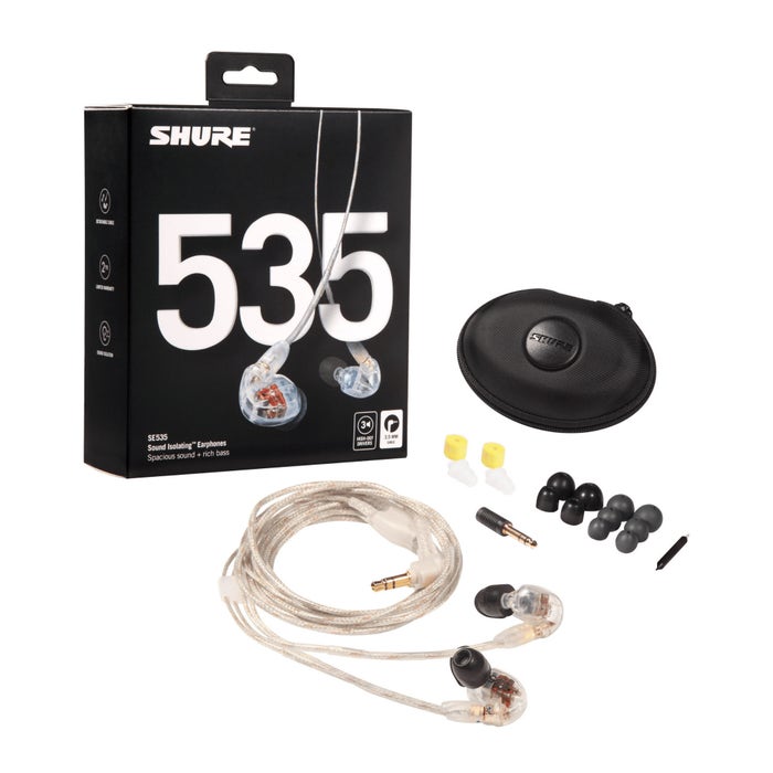 Shure SE535 Sound Isolating Earphones with 37dB Noise Cancellation and 3.5 mm Audio Cable (Clear) Shure SE535 Sound Isolating Earphones with 37dB Noise Cancellation and 3.5 mm Audio Cable (Clear)