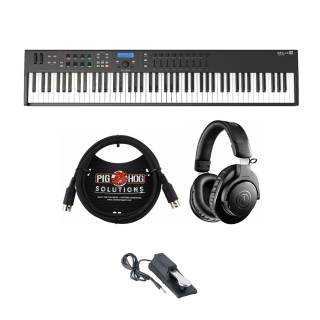 Arturia KeyLab Essential 88 Keyboard Controller (Black) with ATH-M20xBT Headphones (Black), Sustain Pedal, and Cable