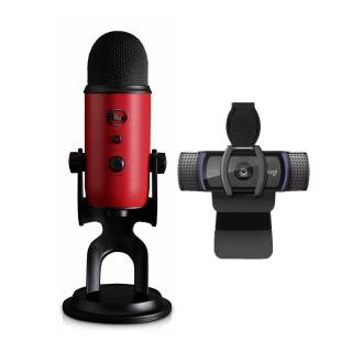 Blue Microphones Yeti Red Bundle with Logitech C920S Pro Stream Webcam Full 1080p/30fps