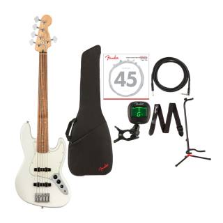 Fender Player Jazz Bass V 5-String Electric Bass Guitar with Bass Strings and Gig Bag Bundle