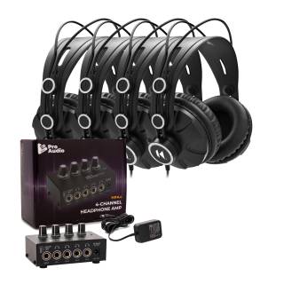 Knox Gear TX-100 Closed-Back Studio Monitor Headphones (4-Pack) with 4-Channel Headphone Amplifier-211586bd71e60d43.jpg
