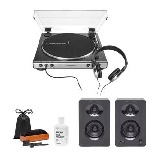 Audio-Technica AT-LP60XHP Belt-Drive Stereo Turntable with Headphones, Speaker Set and Cleaning Kit