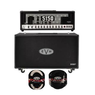 EVH 2257400010 5150 Iconic Series 80W Amplifier Head (Black) with EVH 5150III 2x12 Inch 60W Extension Cabinet (Black)