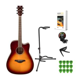 Yamaha TransAcoustic Dreadnought 6-String Guitar (Right, Handed, Brown Sunburst) w/ Accessory Bundle